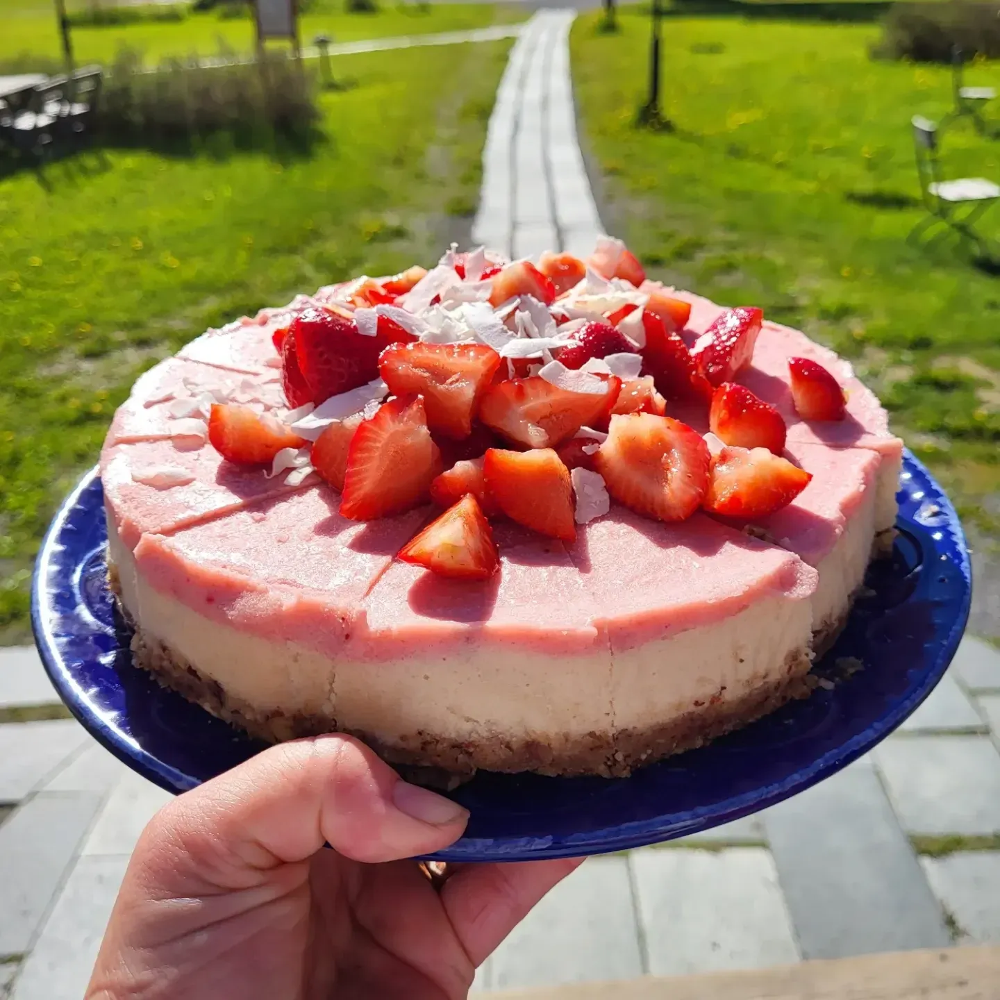 Hembakad tårta från Café Stocke Titt med den jämtländska naturen i bakgrunden